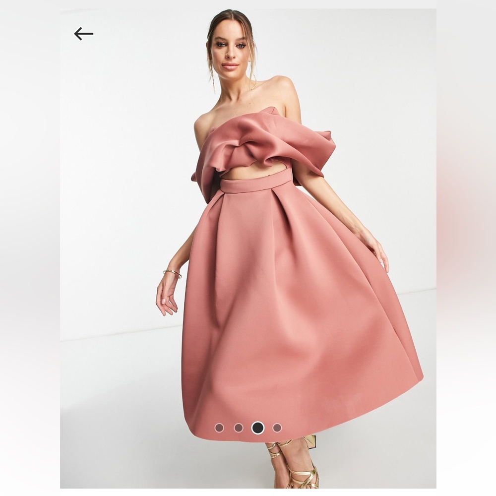 ASOS Design Bardot midi cut out skater dress in rose